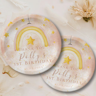 Boho Rainbow Gold Stars Magic Dust 1st Birthday Paper Plate