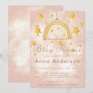 Boho Rainbow Gold Stars Magic Dust Baby Shower Invitation