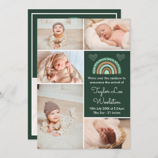 Boho Rainbow Green Birth Announcement
