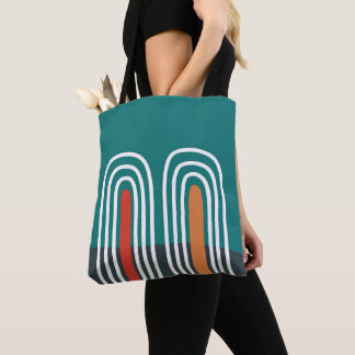 Boho rainbow hand drawn design tote bag