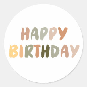 Boho Rainbow Handwritten Happy Birthday   Classic Round Sticker