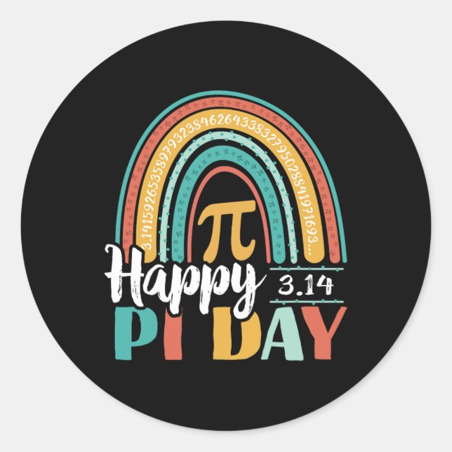 Boho Rainbow Happy Pi Day 3.14 Math Geek  Classic Round Sticker (Front)
