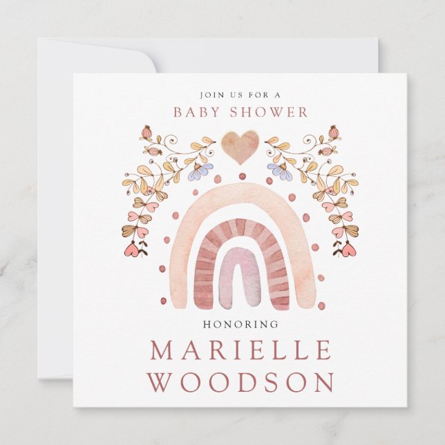 Boho Rainbow Heart Baby Shower   Invitation (Front)