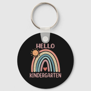 Boho Rainbow Heart For Teachers Women Hello Kinder Keychain