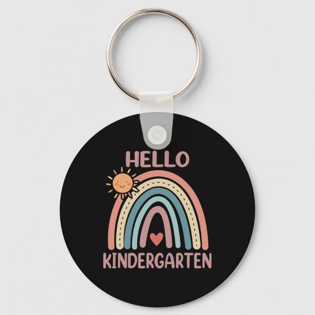 Boho Rainbow Heart For Teachers Women Hello Kinder Keychain (Front)