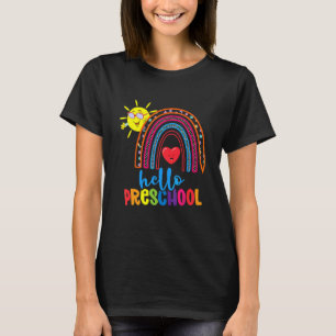 Boho Rainbow Heart For Teachers Women Hello Presch T-Shirt
