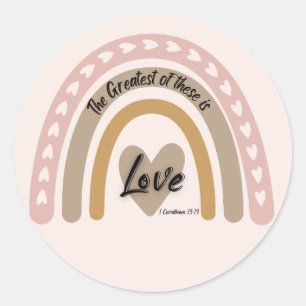 Boho Rainbow Heart Love Bible Verse  Classic Round Sticker