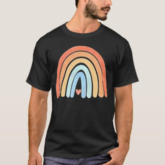 Boho Rainbow Heart Minimal Stripes Neutral       T-Shirt
