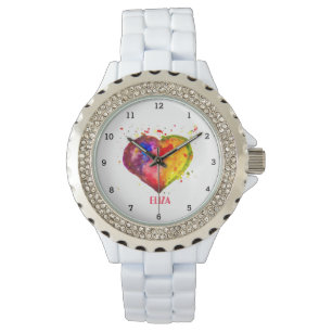 Boho Rainbow Heart Watercolor Cute Pink Woman's Watch