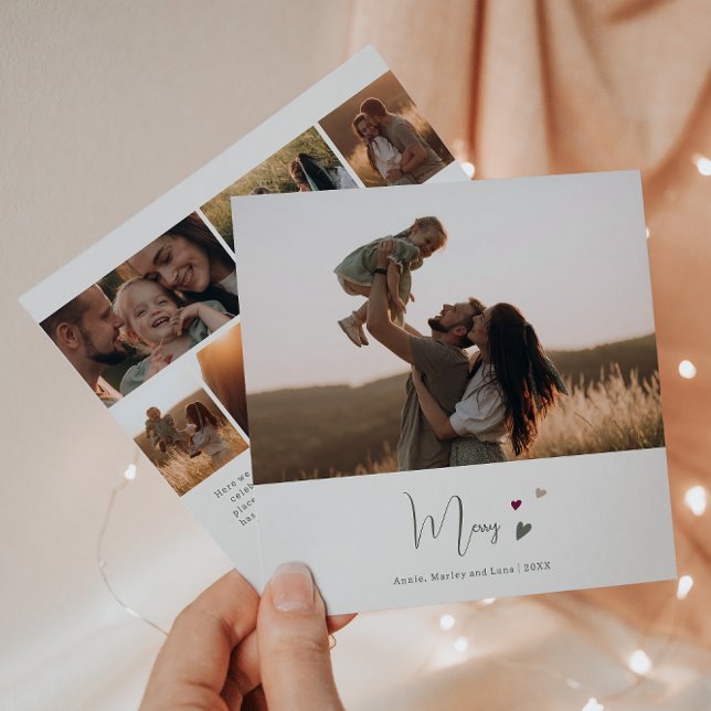 Boho Rainbow & Hearts Merry Seven Photo Christmas Holiday Card (Creator Uploaded)