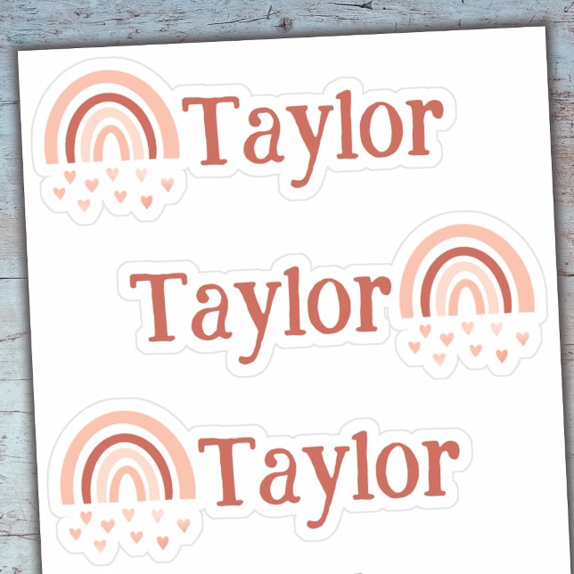 Boho Rainbow Hearts Nom Stickers Vinyl - Set de 3 (Colorful Personalization, Whimsical Bliss! 🌈✨)