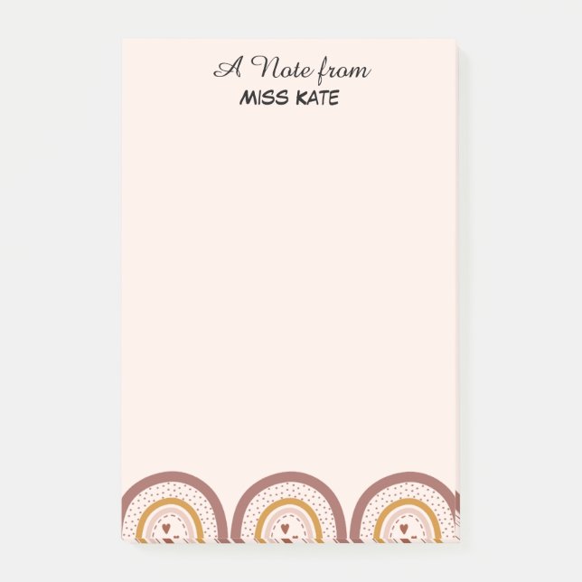 Boho Rainbow Hearts Personalized Teacher Post-it N Notes (Front)
