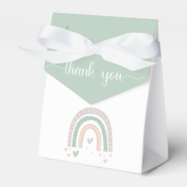 Boho Rainbow Hearts Sage Baby Shower Favor Box (Front Side)