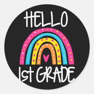 Boho Rainbow Hello 1st Grade First Day School Teac Classic Round Sticker