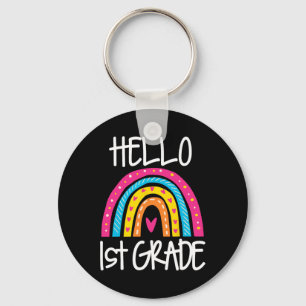 Boho Rainbow Hello 1st Grade First Day School Teac Keychain