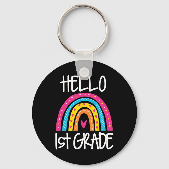 Boho Rainbow Hello 1st Grade First Day School Teac Keychain (Front)