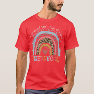Boho Rainbow I Survived 100 Days Of Preschool Scho T-Shirt
