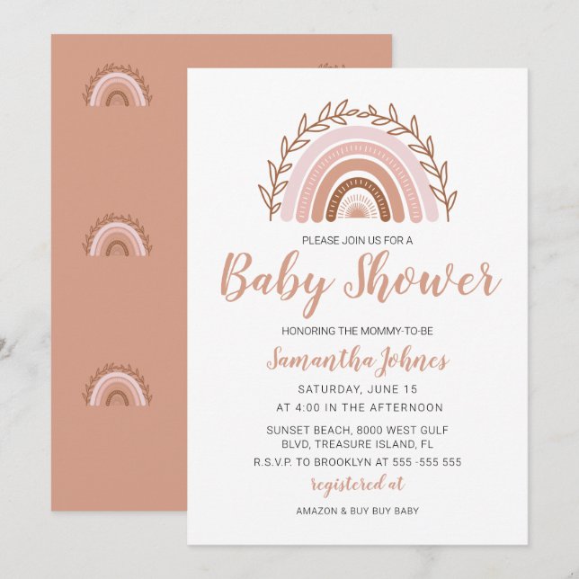 Boho Rainbow Invitation, Bohemian Baby Shower Thank You Card (Front/Back)