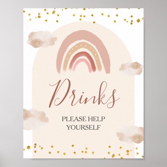 Boho Rainbow Isn't She Onederful Birthday Drinks Poster (Front)
