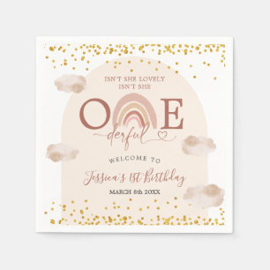 Boho Rainbow Isn't She Onederful Birthday Paper Napkin