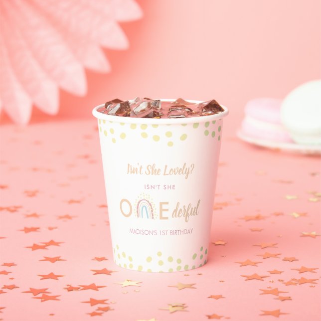 Boho Rainbow Isn't she Onederful Paper Cups (Insitu)