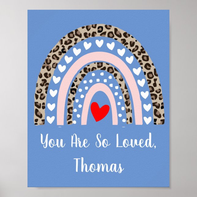 Boho Rainbow Leopard Pattern Hearts Boy Nursery Poster (Front)