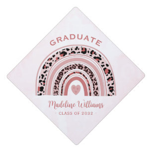 Boho Rainbow Leopard Print Name Graduation Cap Topper