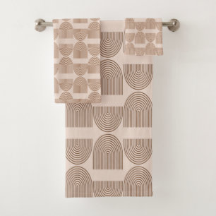 Boho Rainbow Line Arch in Brown and Terracotta  Bath Towel Set