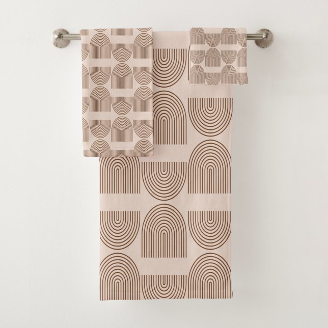 Boho Rainbow Line Arch in Brown and Terracotta  Bath Towel Set (Insitu)