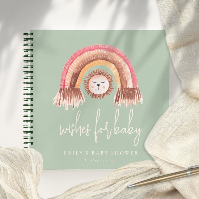 Boho Rainbow Lion Sage Baby Shower Guest Book (Creator Uploaded)