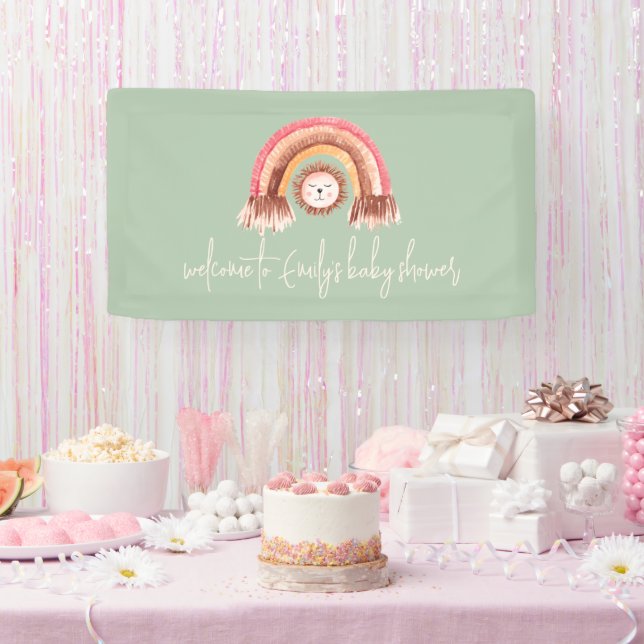 Boho Rainbow Lion Sage Welcome to Baby Shower  Banner (Party)