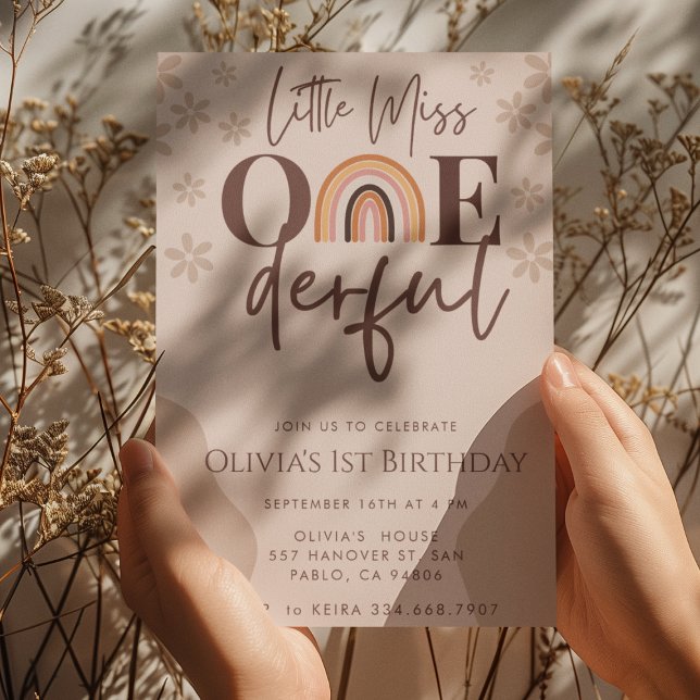 Boho Rainbow Little Miss Onederful 1st Birthday  Invitation (Creator Uploaded)