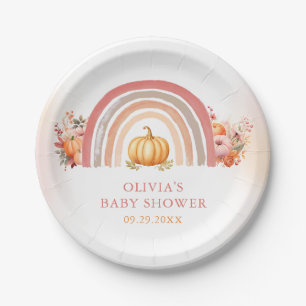 Boho Rainbow Little Pumpkin Fall Baby Shower Paper Plate