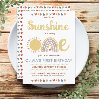 Boho Rainbow | Little Sunshine First Birthday Invitation