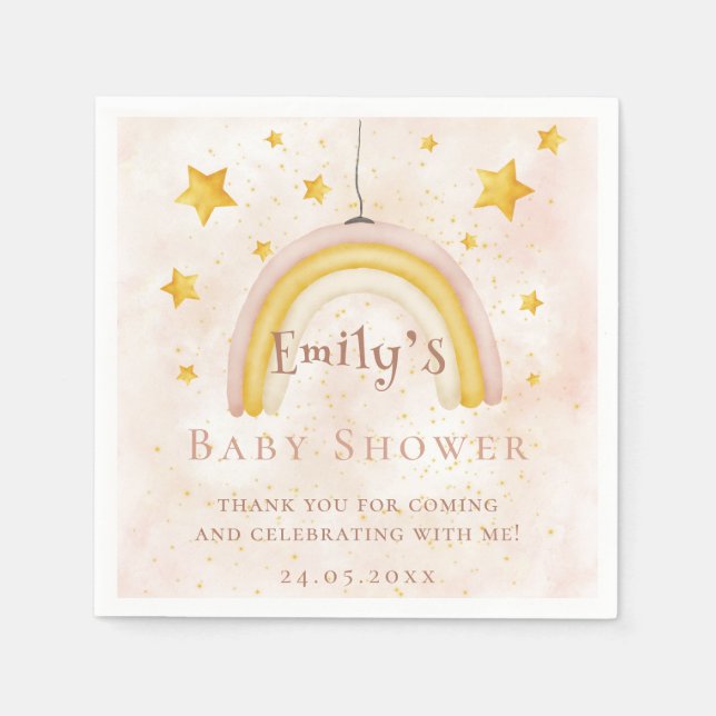 Boho rainbow magic dust gold stars Baby Shower Napkin (Front)