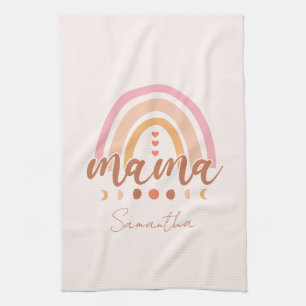 Boho Rainbow Mama with Moon Phases Kitchen Towel