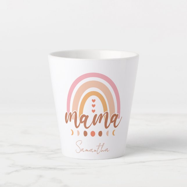 Boho Rainbow Mama with Moon Phases Latte Mug (Front)