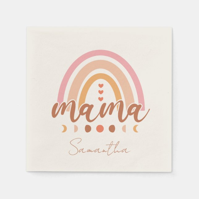 Boho Rainbow Mama with Moon Phases Napkin (Front)
