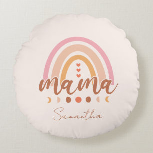 Boho Rainbow Mama with Moon Phases Round Pillow
