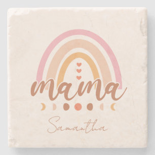 Boho Rainbow Mama with Moon Phases Stone Coaster