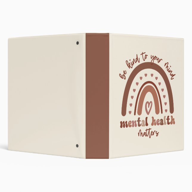 Boho Rainbow Mental Health Be Kind To Your Mind Binder (Background)