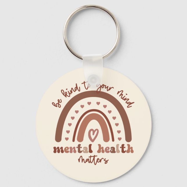 Boho Rainbow Mental Health Be Kind To Your Mind Keychain (Front)