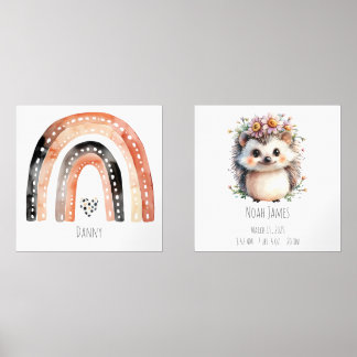 Boho Rainbow & mignon Hedgehog Nurserg Wall Art