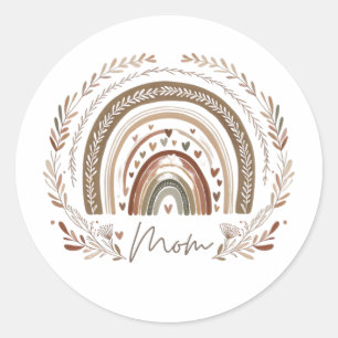 Boho Rainbow Mom – Earthy Tones Mother's Day Desig Classic Round Sticker