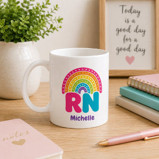 Boho Rainbow Monogram RN Coffee Mug