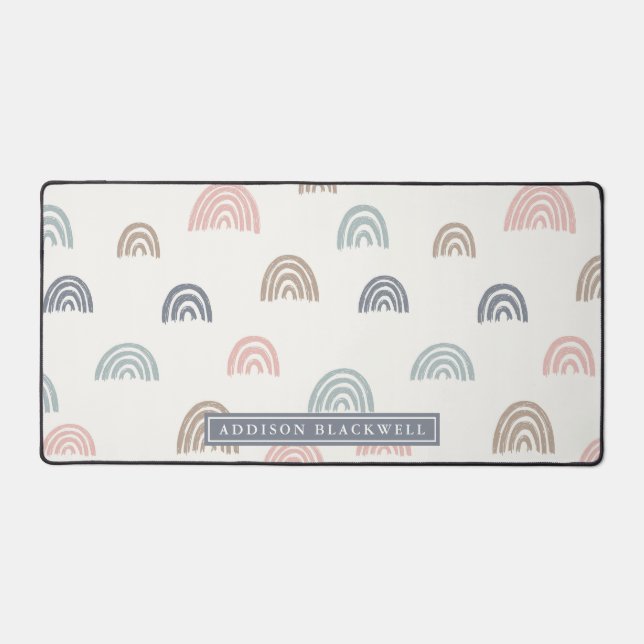 Boho Rainbow Motif Nom de l'enseignant Bureau Mat (Recto)