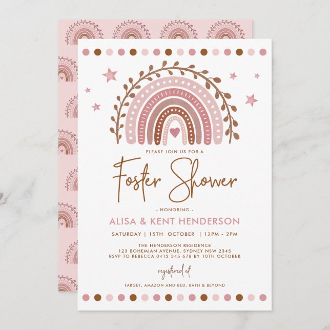 Boho Rainbow | Muted Pink Terracotta Foster Shower Invitation (Front/Back)