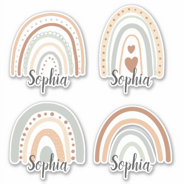 Boho rainbow name tag set of 4 (Front)