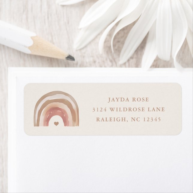 Boho Rainbow Neutral Baby Shower Return Address (Insitu)