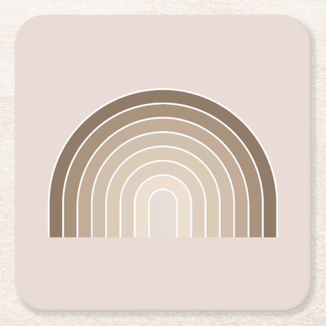 Boho Rainbow Olive Earth Tones Square Paper Coaster (Front)